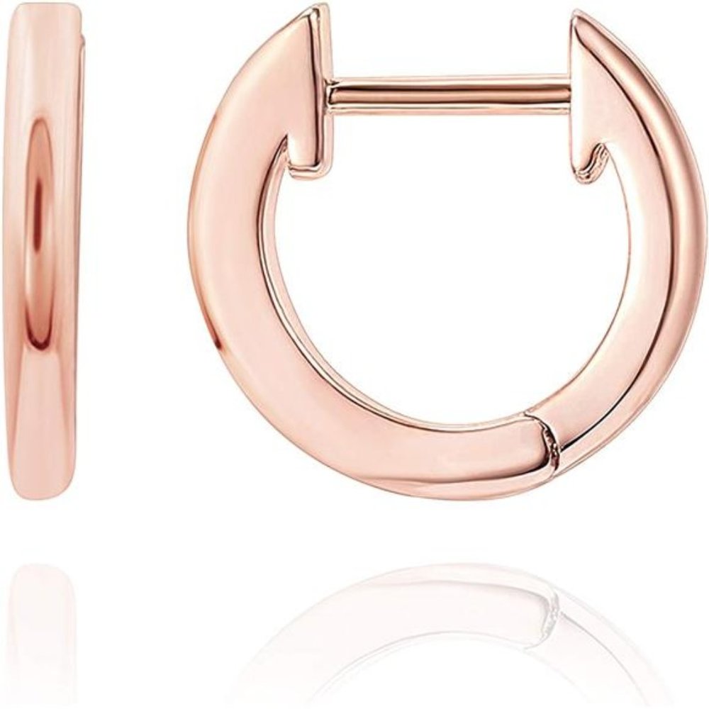 14K Gold Plated Earrings Huggie Stud | Small Hoop Earrings for Women Rose Gold